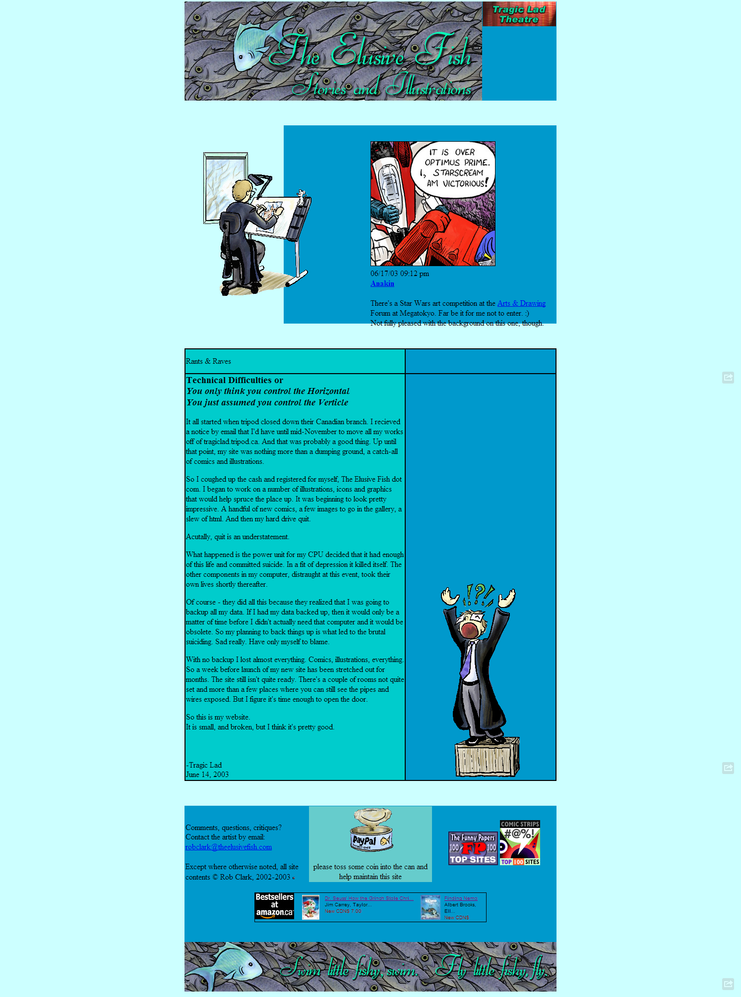 Screen capture of the original site design for theelusivefish.com
